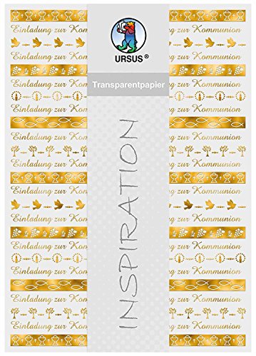 Ursus 76624602 - Transparentpapier, Bordüren, Kommunion, DIN A4, 115 g/qm, 5 Blatt, Vorderseite mit Heißfolie in gold veredelt, mit Banderole von Ursus