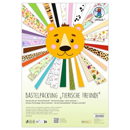 Ursus 7750099 - Bastelpackung, Tierische Freunde, 26 Blätter, 23 x 33 cm, Tonzeichenpapier, Fotokarton und Motiv-Fotokarton in verschiedenen Stärken, Farben und Motiven Ursus 7750099 - Bastelpackung, Tierische Freunde, 26 Blätter, 23 x 33 cm, Tonzeichenpapier, Fotokarton und Motiv-Fotokarton in verschiedenen Stärken, Farben und Motiven von Ursus