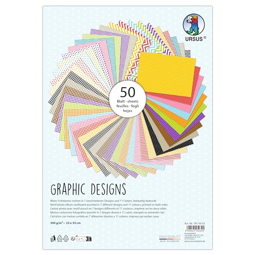 Ursus 7810003 - Fotokarton, Graphic Designs, 50 Blätter, ca. 23 x 33 cm, 300 g/m², beidseitig bedruckt mit 7 verschiedenen Motiven und 11 Farben, aus Frischzellulose, zum vielseitigen Basteln Ursus 7810003 - Fotokarton, Graphic Designs, 50 Blätter, ca. 23 x 33 cm, 300 g/m², beidseitig bedruckt mit 7 verschiedenen Motiven und 11 Farben, aus Frischzellulose, zum vielseitigen Basteln von Ursus