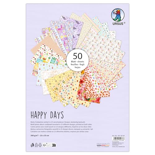 Ursus 7810004 - Fotokarton, Happy Days, 50 Blätter, ca. 23 x 33 cm, 300 g/m², beidseitig bedruckt mit 25 blumigen Motiven, aus Frischzellulose, zum vielseitigen Basteln Ursus 7810004 - Fotokarton, Happy Days, 50 Blätter, ca. 23 x 33 cm, 300 g/m², beidseitig bedruckt mit 25 blumigen Motiven, aus Frischzellulose, zum vielseitigen Basteln von Ursus