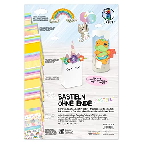 Ursus 7830099 - Basteln ohne Ende in Pastelltönen, Bastelpapier in verschiedenen Materialien, Farben und Motiven, 112 Blatt von Ursus