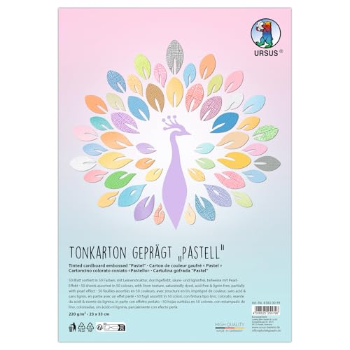 Ursus 81830099 - Tonkarton geprägt Pastell, 50 Blatt in 50 Farben, geprägter Karton mit Leinenstruktur 220 g/m², Größe 23 x 33 cm, durchgefärbt, teilweise mit Pearl-Effekt veredelt Ursus 81830099 - Tonkarton geprägt Pastell, 50 Blatt in 50 Farben, geprägter Karton mit Leinenstruktur 220 g/m², Größe 23 x 33 cm, durchgefärbt, teilweise mit Pearl-Effekt veredelt von Ursus