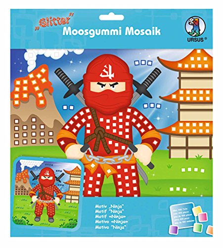 Ursus 8420010 - Moosgummi Mosaikbild Glitter, Ninja, zum Gestalten eines Moosgummi Bildes, Set mit 432 Moosgummistickern in verschiedenen Farben, Vorlage, Aufsteller, inklusive Bastelanleitung von Ursus