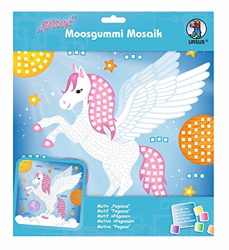 Ursus 8420015 - Moosgummi Mosaikbild Glitter, Pegasus, zum Gestalten eines Moosgummi Bildes, Set mit 432 Moosgummistickern in verschiedenen Farben, Vorlage, Aufsteller, inklusive Bastelanleitung von Ursus