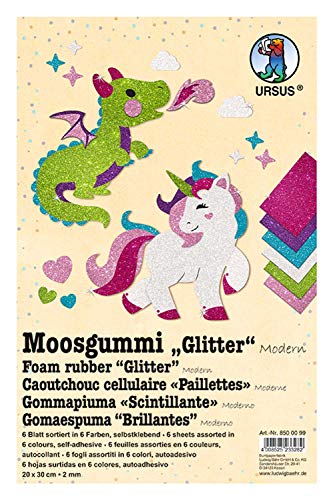 Ursus 8500099 - Moosgummi Glitter Modern, 6 Blatt in 6 verschiedenen Farben, ca. 20 x 30 cm, 2 mm stark, selbstklebend, lichtbeständig, wasserfest, flexibel und knickfest, vielseitig verwendbar Ursus 8500099 - Moosgummi Glitter Modern, 6 Blatt in 6 verschiedenen Farben, ca. 20 x 30 cm, 2 mm stark, selbstklebend, lichtbeständig, wasserfest, flexibel und knickfest, vielseitig verwendbar von Ursus