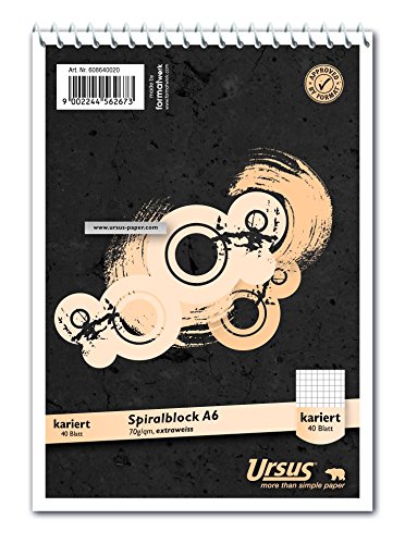 Ursus Basic 608640020 Spiralblock A6 40 Blatt 70g/qm 5mm kariert von Ursus