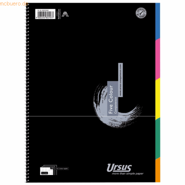 Ursus Kollegblock Competenz Five Colour A4 70g/qm 5x20 Blatt kariert m Ursus Kollegblock Competenz Five Colour A4 70g/qm 5x20 Blatt kariert m von Ursus