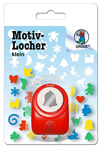 Ursus Motivlocher klein, Glocke, aus rotem Kunststoff mit Metallstanze, Durchmesser ca. 16 mm, für Papierqualitäten von 160-220 g/qm, mit Druckknopffunktion für eine einfache Handhabung Ursus Motivlocher klein, Glocke, aus rotem Kunststoff mit Metallstanze, Durchmesser ca. 16 mm, für Papierqualitäten von 160-220 g/qm, mit Druckknopffunktion für eine einfache Handhabung von Ursus