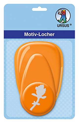 Ursus 19480075 - Motivlocher mit Hebel mittel, Rose, orange, ausgestanztes Motiv ca. 25,4 mm, aus Kunststoff mit Metallstanze, geeignet für Grammaturen von 160 220 g /qm von Ursus