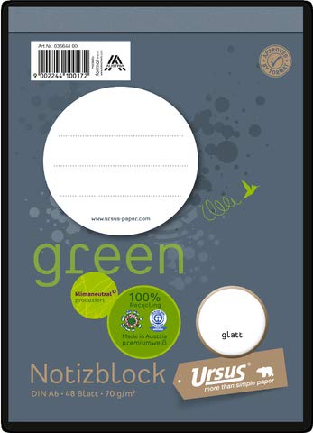 Ursus green Notizblock, blanko, A6, 70 g/m², 48 Blatt von Ursus