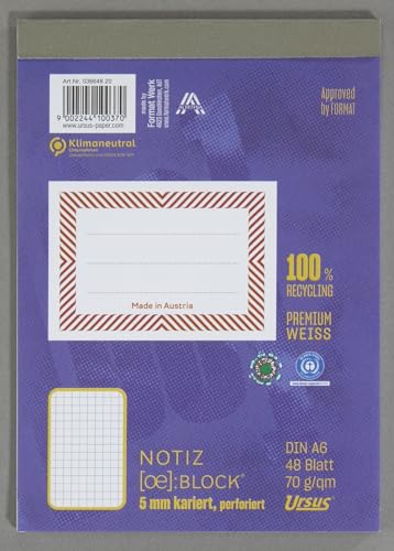 Ursus green Notizblock, kariert, A6, 70 g/m², 48 Blatt Ursus green Notizblock, kariert, A6, 70 g/m², 48 Blatt von Ursus