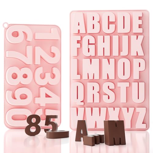 2 Stück Silikonform Buchstaben und Zahlen,A-Z & 0-9 Alphabet Silikonformen Gießformen Groß,3D Gießform Set für Schokoladenform Seifenform Epoxidharz Formen Buchstaben Backform von Urtioty