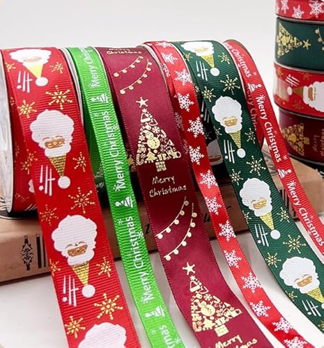 Schleifenband Weihnachten, 4 Rollen 25 Yards Weihnachtsbänder, (25mm & 10mm Breit) Geschenkband Weihnachten, Rot/Grün Satinband Weihnachten für Geschenk Weihnachtsbaum Weihnachtsdekor von Urtioty