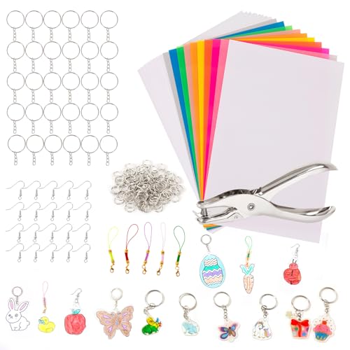 Urtioty 146 Stück Schrumpffolie Set, Schrumpfplastik Set, Schlüsselanhänger Schrumpffolienset für DIY Handwerk Dekorationen von Urtioty