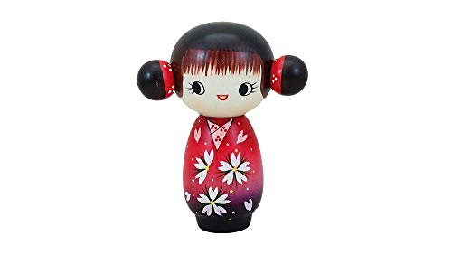 Usaburo Japanische Kokeshi-Puppe Uraraka roter Kimono mit Blumenmuster 2014-9 von Usaburo Kokeshi