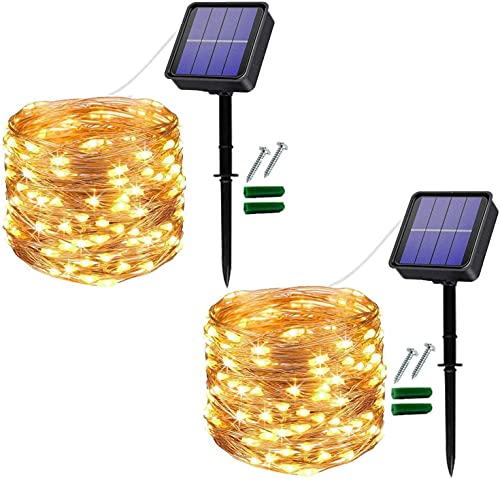 [2 Stück] Solar Lichterkette Außen, Useber 2x14M 120 LED Lichterkette Aussen, Kupferdraht Solarlichterkette Wetterfest für Balkon,Bäume,Terrasse,Hochzeit,Party,Garten,Hof,Tor (Warmweiß) von Useber