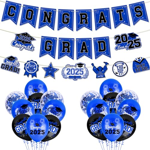 Ushinemi Abschlussdekorationen Klasse 2025, Blau Graduation Dekorationen Set Congrats Grad Klasse von 2025 Banner, Luftballons und Schilder, Congrats Party Supplies Ushinemi Abschlussdekorationen Klasse 2025, Blau Graduation Dekorationen Set Congrats Grad Klasse von 2025 Banner, Luftballons und Schilder, Congrats Party Supplies von Ushinemi