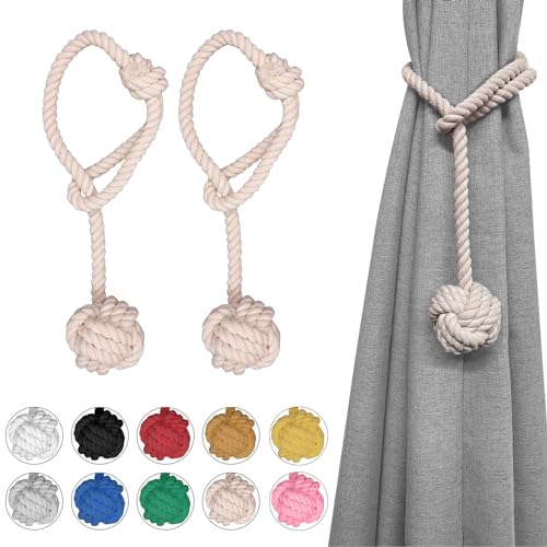 Ushomin Vorhang-Raffhalter, 2 Packungen Vorhang-Raffhalter für Vorhänge, Outdoor-Vorhang-Raffhalter für Vorhänge, Handstricken, dekorative Seil-Vorhanghalterungen (Beige) von Ushomin