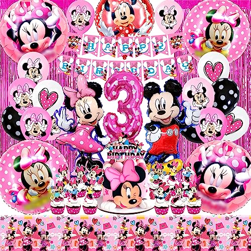Minni Mouse Geburtstagsdeko Party Supplies, Minni Folienballons, Minni Luftballons Geburtstagsdeko 3 Jahre Mädchen Rosa für Birthday Party Supplies Dekoration Mit Mouse Tortendekofür Minni Themenparty von Usizaxol