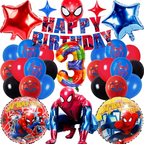 Spiderma Kindergeburtstag Deko, Spidey Luftballons Geburtstag Dekoration für Junge und Mädchen,Spiderma Geburtstagsdeko 3 Jahre Mit riesigen 3D-Spiderma-Folienballons, Birthday Banner, Latexballons von Usizaxol