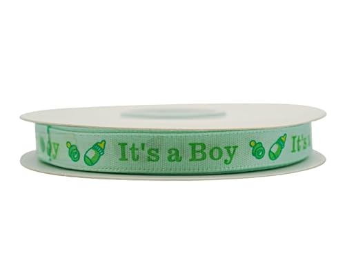 Satinband mit Aufschrift "It's a Boy", bedruckt, für Babyparty, 1,9 cm x 22,7 m, für Babyparty, Party, Geburtstag, Dekoration für Spiele, Geschenke, Schnuller, Gastgeschenke (grün) von Usnyabni