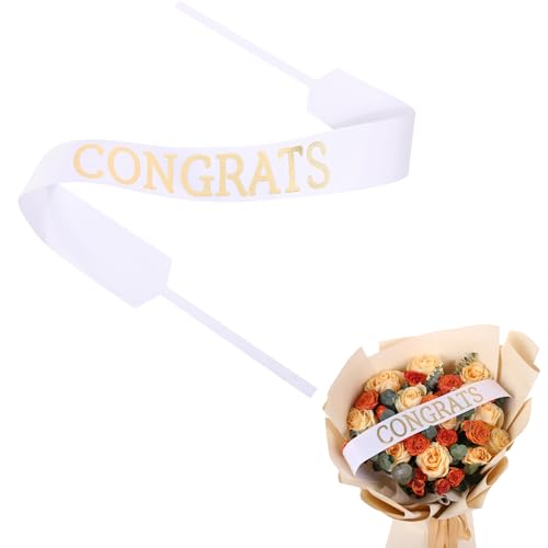 Set mit 12 Bouquet-Bannern, Ripsband, bedruckte Schärpe, Floristen, Großpackung für Blumenarrangements (weiß – Congrats) von Usnyabni