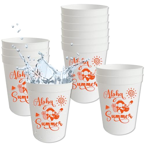 Aloha Summer Kunststoffbecher, tropischer Strand, Pool, Party, Trinkgeschirr, 473 ml, Trinkbecher für Aloha, Sommer, Geburtstag, Junggesellinnenabschied, 12 Stück Aloha Summer Kunststoffbecher, tropischer Strand, Pool, Party, Trinkgeschirr, 473 ml, Trinkbecher für Aloha, Sommer, Geburtstag, Junggesellinnenabschied, 12 Stück von Usumz