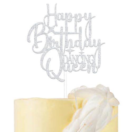 Happy Birthday Dancing Queen Cake Topper Mädchen Geburtstag Party Dekorationen Disco Mama Mia Party Dekoration Silber Glitzer von Usumz