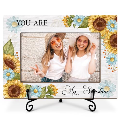 Sonnenblumen-Bilderrahmen, "You Are My Sunshine", Geschenk für Frauen, Freunde, Bestie, Holz-Bilderrahmen für Geburtstag, Erntedankfest, Andenken, Urlaub, 10,2 x 15,2 cm, Fotorahmen mit Ständer, 40 cm Sonnenblumen-Bilderrahmen, "You Are My Sunshine", Geschenk für Frauen, Freunde, Bestie, Holz-Bilderrahmen für Geburtstag, Erntedankfest, Andenken, Urlaub, 10,2 x 15,2 cm, Fotorahmen mit Ständer, 40 cm von Utaqer