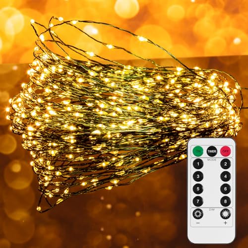Uten Lichterkette Außen, Weihnachtsbaum Beleuchtung 12m mit 240 LED, Batteriebetrieb und USB, Fernbedienung, 8 Modi, Grüne Weihnachtsbelechtung, für Innen Party Hochzeit von Uten
