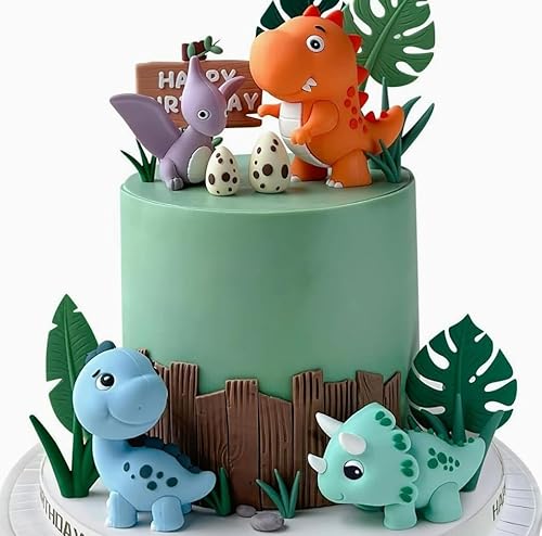 UtenTol 49 Stück Bagger Spielzeug Kuchendeko,Stück Kuchen Deko,Kuchen Deko Baustelle,Baustelle Baustelle Kinder Cake Deko Set (Dinosaurier Serie Kuchendekoration) von UtenTol