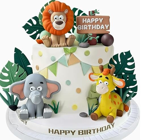 UtenTol 49 Stück Bagger Spielzeug Kuchendeko,Stück Kuchen Deko,Kuchen Deko Baustelle,Baustelle Baustelle Kinder Cake Deko Set (Dschungel Wild Tortenaufleger) von UtenTol
