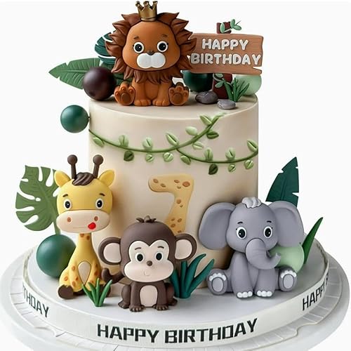 UtenTol 49 Stück Bagger Spielzeug Kuchendeko,Stück Kuchen Deko,Kuchen Deko Baustelle,Baustelle Baustelle Kinder Cake Deko Set (Wildes Tier Tortendekoration) von UtenTol