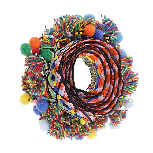 Uteruik Pompon Pom Pom Pom Perlen Fransen Quasten Zopf Jacquard Band Nähen Trim für Dekoration – Mehrfarbig, 60 mm, 9.1 m von Uteruik