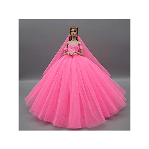 Uteruik Puppe Schulterfreies Hochzeitskleid Kleidung für 29,8 cm Mädchen Puppe - Hochzeitskleid Kopfschleier Outfits Kostüm Zubehör (#A) von Uteruik