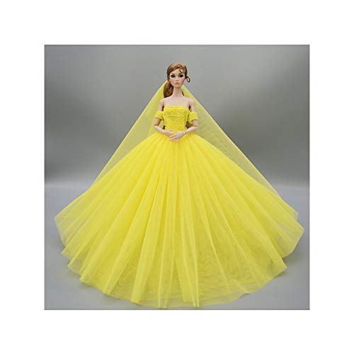 Uteruik Puppe Schulterfreies Hochzeitskleid Kleidung für 29,8 cm Mädchen Puppe - Hochzeitskleid Kopfschleier Outfits Kostüm Zubehör (#B) von Uteruik