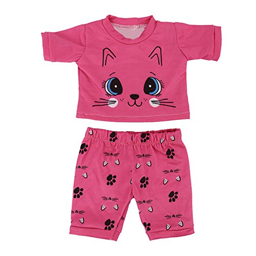 Uteruik Puppen-Kleidung für 46 cm große Puppen-Outfits – niedliche Katze bedrucktes T-Shirt und Hose, Kostüm-Zubehör, 2 Stück von Uteruik
