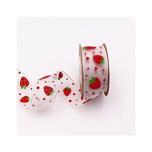 Uteruik Satinbänder mit Erdbeermotiv, bedruckt, für Geschenkverpackungen, Haarschleifen, Trimmen, Nähen, Handwerksprojekte, 5 m x 2,5 cm (#B) von Uteruik