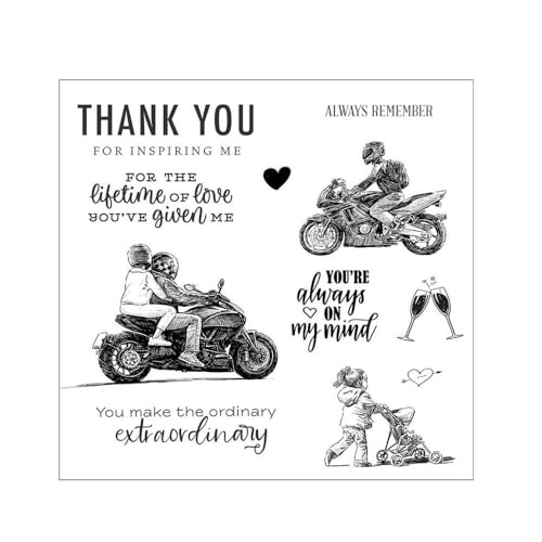 Uteruik Transparenter Stempel „Motorrad“ mit Aufschrift „Thank You“, Silikonstempel, Siegel für die Kartenherstellung, DIY-Scrapbooking, Fototagebuch, Album-Dekoration Uteruik Transparenter Stempel „Motorrad“ mit Aufschrift „Thank You“, Silikonstempel, Siegel für die Kartenherstellung, DIY-Scrapbooking, Fototagebuch, Album-Dekoration von Uteruik