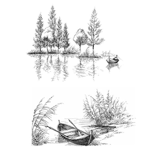 Uteruik Transparenter Stempel mit Bäumen, Fluss, Wasser, Boot, Landschaft, Silikonstempel, Siegel für die Kartenherstellung, DIY, Scrapbooking, Fotoalbum, Dekoration Uteruik Transparenter Stempel mit Bäumen, Fluss, Wasser, Boot, Landschaft, Silikonstempel, Siegel für die Kartenherstellung, DIY, Scrapbooking, Fotoalbum, Dekoration von Uteruik