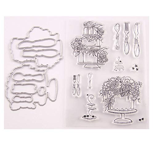 Uteruik Transparentes Silikon-Stempel-Siegel-Metall-Stanzformen-Set – Kuchen-Geschirr-Prägeschablonen für Kartenherstellung, Scrapbooking, Fotoalbum, Bastelarbeiten von Uteruik