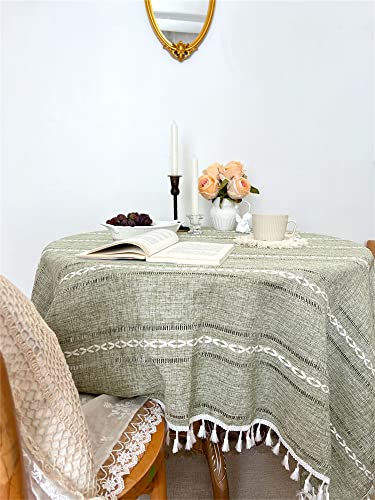 Utobanh Frühlingstischdecke aus Baumwollleinen, schwere Boho-Tischdecke, Vintage-Sommer-Tischdecke für Party, Küche, Esszimmer, Picknick, Kaffee, Tee, Tischdekoration, Salbeigrün von Utobanh