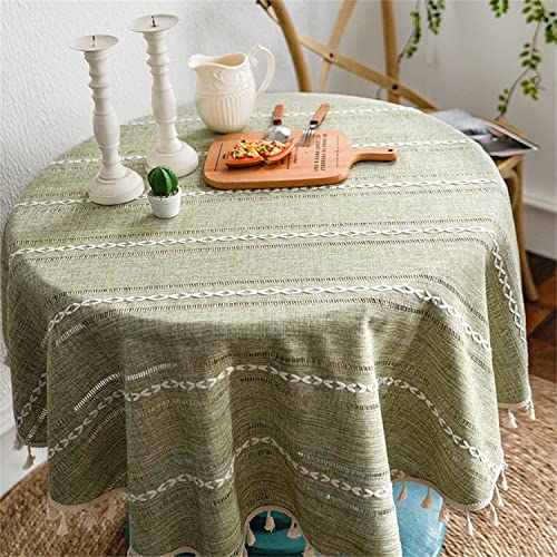 Utobanh Grüne runde Baumwoll-Leinen-Tischdecke – kleine Tischdecke für Beistelltisch, Nachttisch, Kaffee- und Teekanne, Salbeigrün, 89 x 89 cm von Utobanh