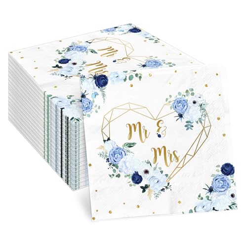 Mr and Mrs Brautparty-Nakpins, blaue und weiße Blumen, Herzen, geometrische Party-Servietten, 48 Stück, für Paare, Hochzeit, zukünftige Braut, Verlobung, Party-Dekoration Mr and Mrs Brautparty-Nakpins, blaue und weiße Blumen, Herzen, geometrische Party-Servietten, 48 Stück, für Paare, Hochzeit, zukünftige Braut, Verlobung, Party-Dekoration von Utolily