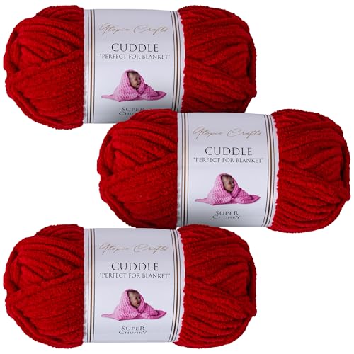 Utopia Crafts Cuddle Super Chunky Chenille, weiches Garn zum Stricken und Häkeln, 3 x 100 g, Kirschrot Utopia Crafts Cuddle Super Chunky Chenille, weiches Garn zum Stricken und Häkeln, 3 x 100 g, Kirschrot von Utopia Crafts