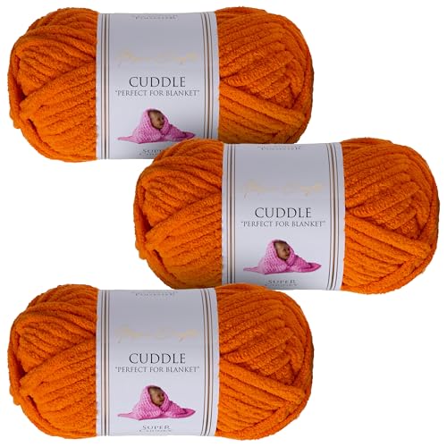 Utopia Crafts Cuddle Super Chunky Chenille, weiches Garn zum Stricken und Häkeln, 3 x 100 g, Kürbisorange von Utopia Crafts