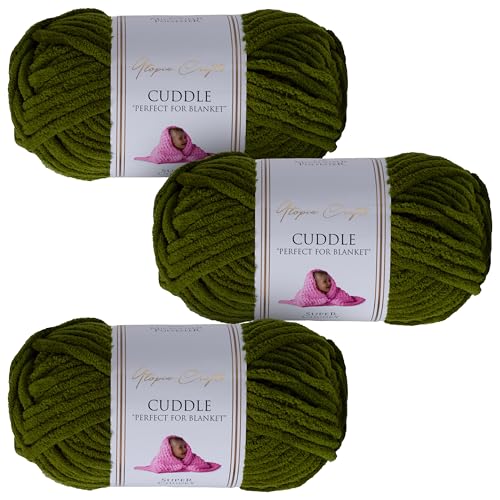 Utopia Crafts Cuddle Super Chunky Chenille, weiches Garn zum Stricken und Häkeln, 3 x 100 g, Olivgrün Utopia Crafts Cuddle Super Chunky Chenille, weiches Garn zum Stricken und Häkeln, 3 x 100 g, Olivgrün von Utopia Crafts