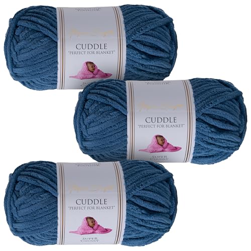 Utopia Crafts Cuddle Super Chunky Chenille, weiches Garn zum Stricken und Häkeln, 3 x 100 g, Saxe Blue von Utopia Crafts