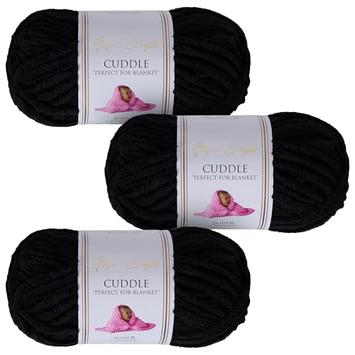 Utopia Crafts Cuddle Super Chunky Chenille, weiches Garn zum Stricken und Häkeln, 3 x 100 g, Schwarz von Utopia Crafts