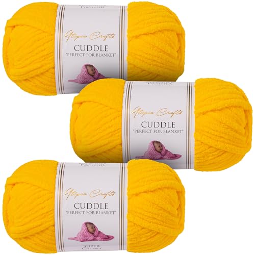 Utopia Crafts Cuddle Super Chunky Chenille, weiches Garn zum Stricken und Häkeln, 3 x 100 g (Goldtropfen) von Utopia Crafts